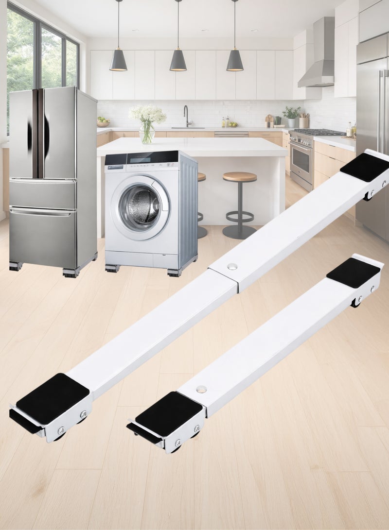 Toshionics Extensible Heavy Duty Adjustable Appliance Moving Roller Base with Wheels & Brake – 300KG Load – Anti-Skid Pads for Washing Machine, Refrigerator, Dryer, Dishwasher, Cabinets & Heavy Equipment (White, 2PCS) - Image 1